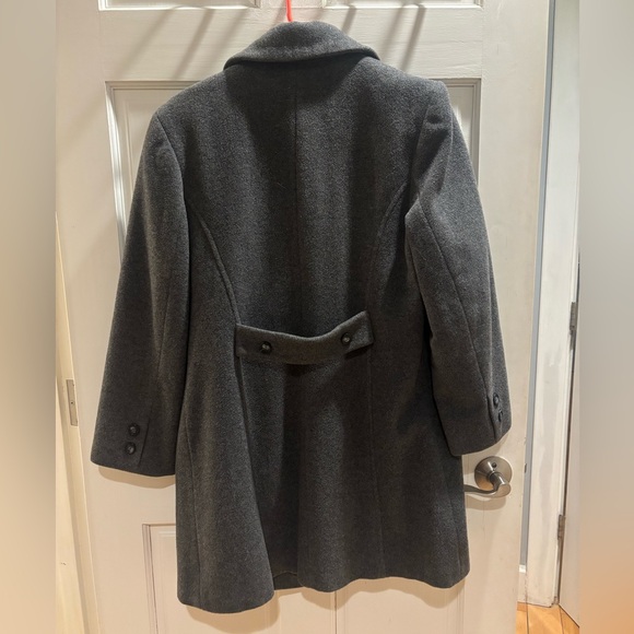 Lambswool & Cashmere Grey Classic Button Front Coat w/ Pockets Size 10P - Picture 2 of 8
